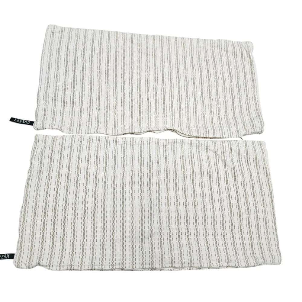 Lauren Ralph Lauren Pillowcases Set of 2 Beige Tan Stripe Zipper Closure 11
